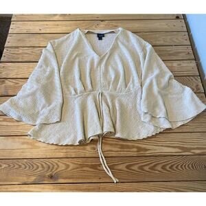 Daytrip Cinch Waist Wide Sleeve Top Size Small Women’s Beige